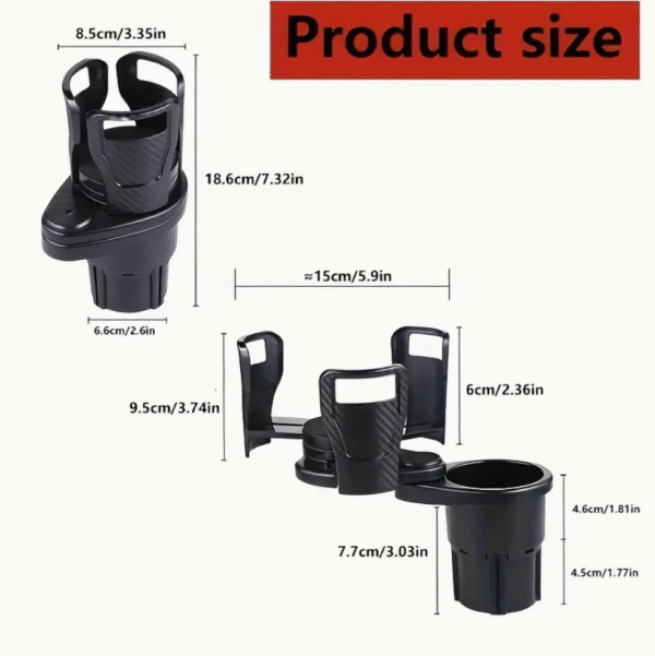 Adjustable Car Cup Holder Expander Dual Cup Holder with Phone Mount